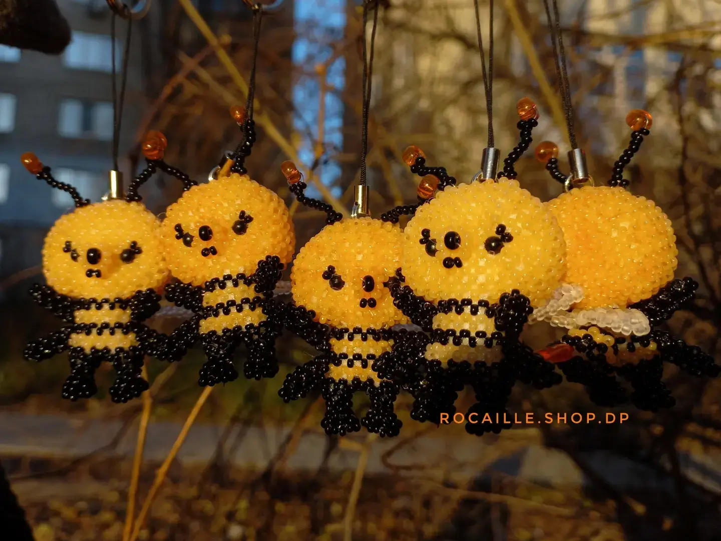 Bees made of beads in a house