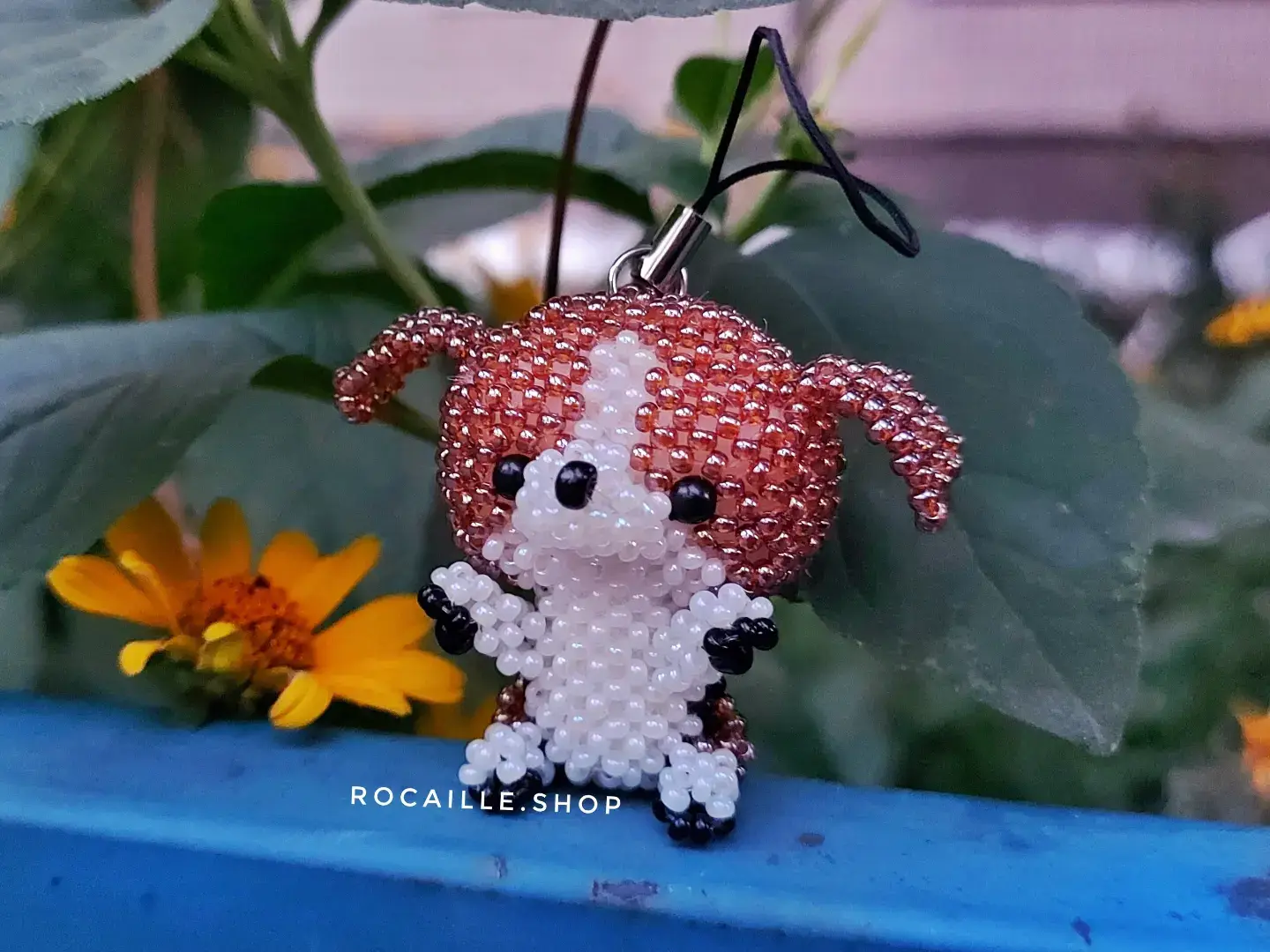 Puppy made of beads front view